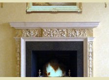Hand carved Hallidays pine mantelpiece with marble paint effect